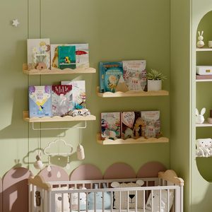 Étagère murale en bois à bords ondulés, 4 niveaux, en pin, étagères flottantes pour chambre d'enfant, support de rangement - Product Image 3