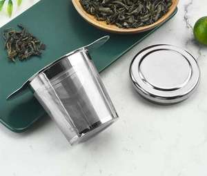 Individuell gestaltbarer, umweltfreundlicher Teefilter/Teesieb/Teeröhrchen aus Edelstahl mit doppeltem Griff, feinem Netz und Deckel für losen Tee. - Product Image 3