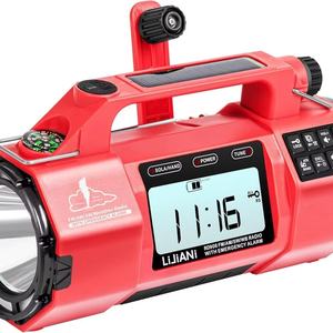 רדיו רב-תכליתי 5000 מיליאמפר/שעה עם ידית סיבוב, אנרגיה סולארית, רמקול מובנה, פנס נייד עם USB, סוללת גיבוי, פלסטיק, חדש - Product Image 5