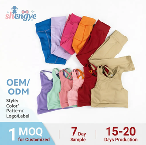 Conjunto Deportivo para Niñas, Diseño Simple <span class=keywords><strong>DH</strong></span> OEM, Ropa Deportiva <span class=keywords><strong>de</strong></span> Nailon en Colores Sólidos con Tirantes Cruzados, Conjunto <span class=keywords><strong>de</strong></span> Yoga para Niñas - Product Image 1