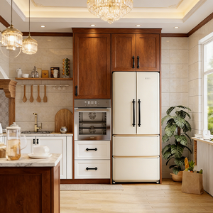 <span class=keywords><strong>Cucina</strong></span> Americana di Lusso con Mobili in Legno Massello Grigio Chiaro, Elettrodomestici Integrati Bianchi e Dettagli Metallici Eleganti - Product Image 2