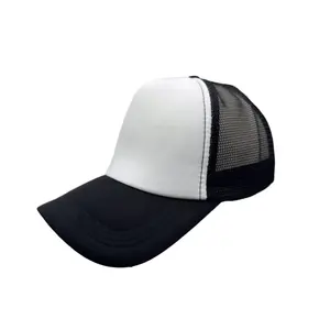 Topi Trucker kosong topi tinggi jaring wanita topi merah hitam stok Jersey jaring kembali olahraga ekor kuda 5 Panel topi bisbol
