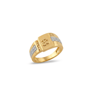 Luxury Mens 18K <b>Gold</b> <b>Cocktail</b> <b>Ring</b> Om Design Diamond Pave Setting Wedding Party Daily Wear - Product Image 2