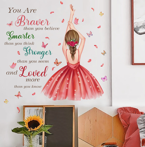 Moda bambina Slogan inglese farfalla sfondo parete camera decorazione adesivi da parete autoadesivi da parete adesivi da parete - Product Image 3