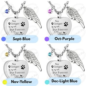 Collier urne <span class=keywords><strong>en</strong></span> forme de cœur pour cendres d'animaux de compagnie, bijou commémoratif avec pierre de naissance pour chien et chat - Product Image 5