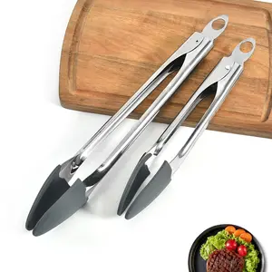 Manjia Edelstahl Grill Grill Clip Salat Servier zange Küche Kochen Antihaft Silikon Lebensmittel zange