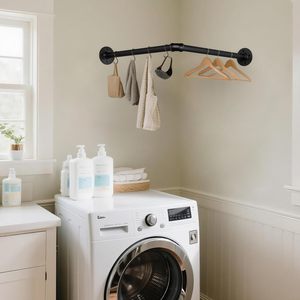 산업용 파이프 의류 걸이대 철제 벽걸이형 직각 코너 나사 포함 <span class=keywords><strong>DIY</strong></span> 가정용 수납 진열대 (블랙) 181 - Product Image 5