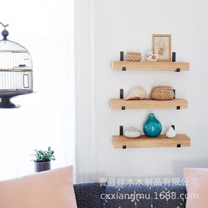Wooden Floating Wall <b>Shelf</b> Natural Wood Color Wall Mounted Storage <b>Rack</b> For Kitchen Bathroom Living Room - Product Image 2
