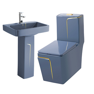 Linea Color oro <span class=keywords><strong>bagno</strong></span> piedistallo lavabo trappola di un pezzo blu Water Water Wc Set - Product Image 1