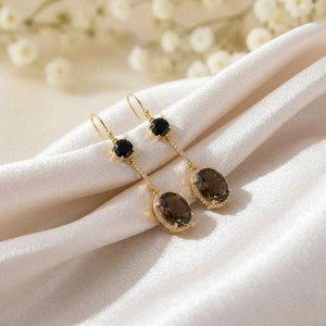 Natural Smoky Quartz Black Obsidian <b>Dangle</b> <b>Earrings</b> Elegant Oval Round Gemstone <b>Earrings</b> in 925 Sterling Silver or <b>Gold</b> Filled - Product Image 6