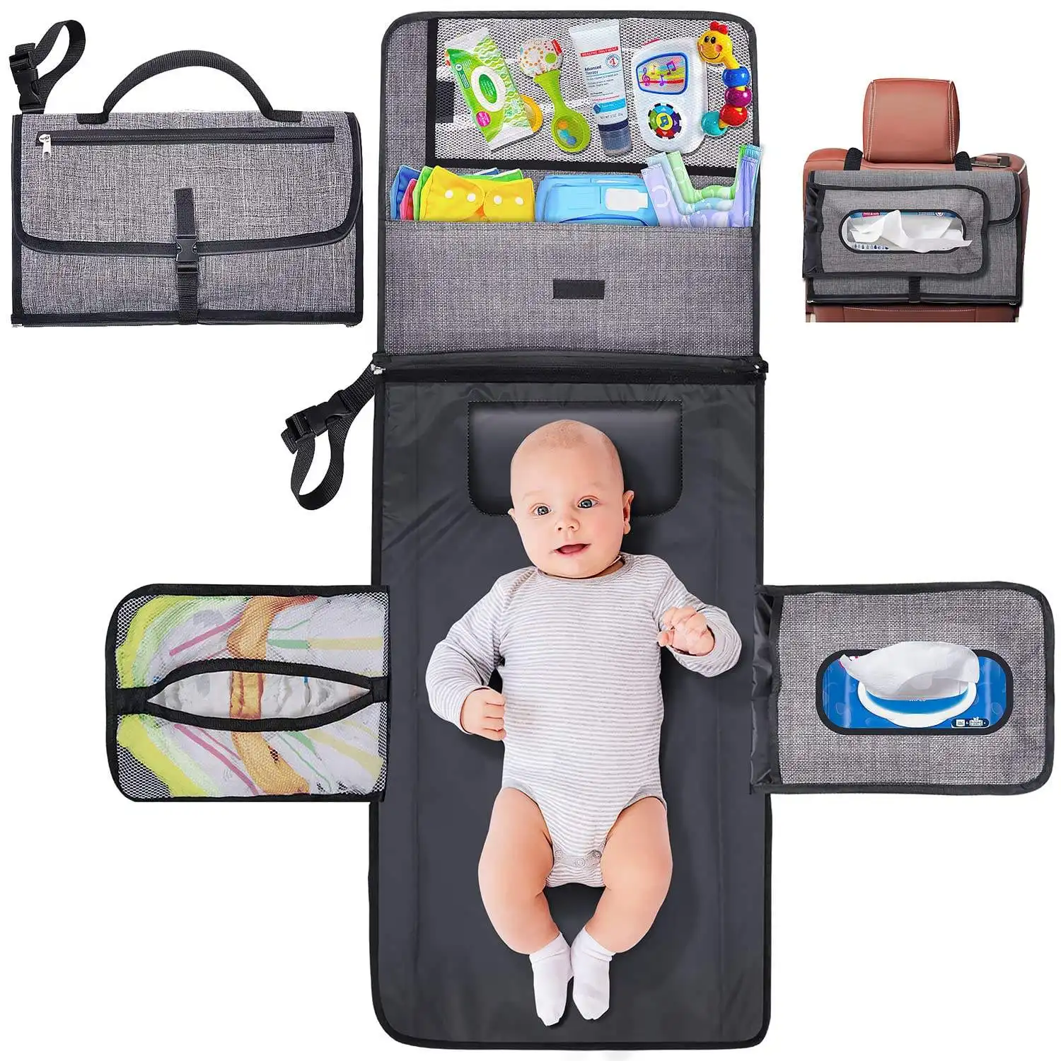 Matelas à langer pour bébé Sac à langer portable multifonctionnel pour maman Table à langer pour extérieur Sac mère étanche