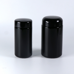 Échantillon Gratuit Prix Usine le Plus Bas en Stock Pots Noirs en Verre UV à Large Ouverture de 100g et 150g avec Couvercle en Bakélite - Product Image 1