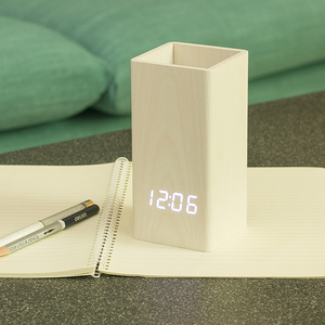 Emaf Nhà Sản Xuất Bằng Gỗ Giữ Hoa LED Báo Động Kỹ Thuật Số Trang Trí Bàn Bút Chủ Sinh Viên Penholder Máy Tính Để Bàn Đồng Hồ Kỹ Thuật Số - Product Image 1