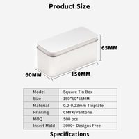 Boîte en étain rectangulaire de qualité alimentaire 150 x 60 x 65 mm, emballage métallique certifié FDA pour mini-gâteaux à la mousse, emballage personnalisé avec logo