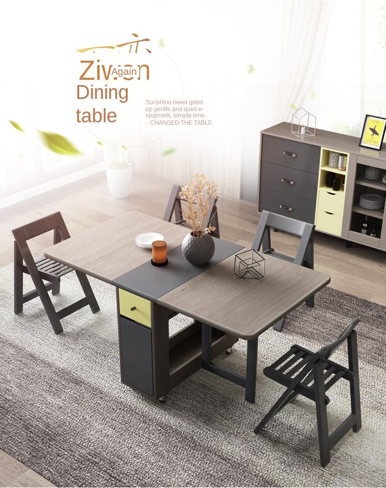 Solid Wood Folding Multifunctional Dining Table Chairs