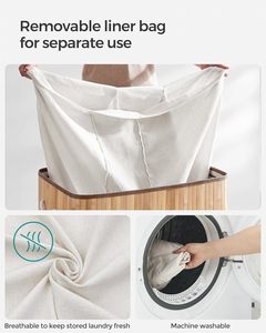 150 L 3 Compartiments Clip-on Couvercle Pliable Bambou Panier à Linge avec Poignées pour Lessive Toom, Chambre et Salle de Bains - Product Image 3