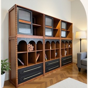 Carl Tall Cabinet Wooden <b>Storage</b> Unit With <b>Drawers</b> And Shelves <b>For</b> Living Room Multifunctional Display Cabinet - Product Image 1