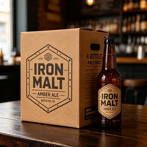 Boîte à bière Amber Ale avec poignée, impression numérique, imperméable, anti-écrasement, <span class=keywords><strong>porte</strong></span>-bouteilles pour 4 bouteilles, pour cadeau, logo personnalisé, design gratuit - Product Image 1