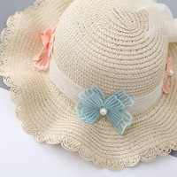 Chapeaux de Paille Doux pour Filles et Enfants Go Party, Ensembles Chapeau de Plage et Sac à Main pour l'Été, Mignons Chapeaux de Princesse en Dentelle et Sacs de Paille, Ensembles Deux Pièces