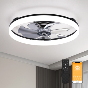 23.6 Inch Flush Mount <b>Ceiling</b> <b>Fan</b> with Light 7-Blade Dimmable LED <b>Fan</b> with 6 Speeds - Product Image 1