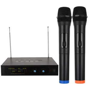 2 mikrofon nirkabel profesional 2 saluran sistem genggam untuk rumah Karaoke rapat pesta gereja DJ pernikahan Set KTV rumah