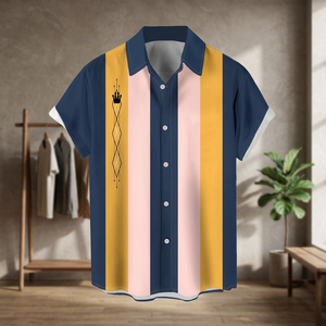 Chemise décontractée moderne pour homme, bleu marine, panneaux contrastés, écologique, respirante, manches courtes, apparence unique inspirée de la mode - Product Image 3