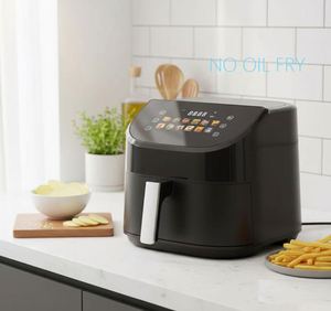 Friteuse à air électrique carrée sans huile 5,5 L, panier unique, antiadhésive, multifonctionnelle, intelligente, avec écran LCD numérique, pour cuisine - Meilleures ventes - Product Image 2