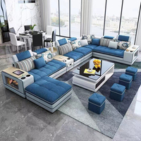 Ensemble de canapés modulaires en U sur mesure de luxe, canapé sectionnel en cuir moderne avec console audio intelligente pour villa de prestige