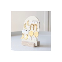Support à boucles d'oreilles en acrylique en forme d'arche, organisateurs de bijoux, présentoir à boucles d'oreilles pendantes en plexiglas transparent, panneaux à chevilles, base en bois, support pour boucles d'oreilles à clous