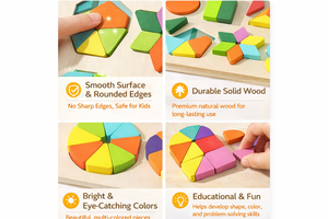 Puzzle Geometrico Colorato Montessori, Giocattoli in Legno Sensoriali per Bambini, Educazione Precoce, Giocattoli Educativi STEM Intelligenti per Bambini - Product Image 5