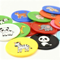 Nouvelles pièces de monnaie en plastique bon marché en gros, imprimées avec des motifs de tigre, de girafe, de lapin, de dessins animés, cadeaux de jeu, pièces de monnaie personnalisées en plastique, animaux