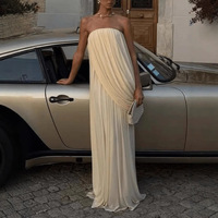Nouvelles Robes Maxi Élégantes pour Femmes, Sexy, Coupe Slim, Sans Manches, Épaules Dénudées, Couleur Unie, Dos Nu en Maille