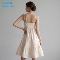Fabricant OEM ODM de robes courtes à bretelles spaghetti en coton pour femmes, col carré, volants superposés, robe babydoll décontractée personnalisée