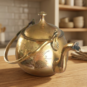 Vintage Brass Tea Kettle With <b>Lid</b> And Handle Floral Engraved Design Water <b>Pot</b> Kettles Metal Decorative Teapot - Product Image 6