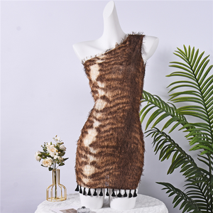 Sexy monospalla senza maniche Modulare aderente femminile Sexy con motivo tigre abiti da festa con nappine - Product Image 4