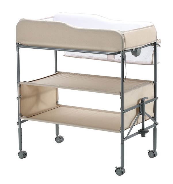 Factory Custom Foldable Baby Changing Station with Wheels, Multi-function Infant Diaper Changing Table with Storage Drawers
