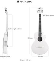 Gitar Akustik Serat Karbon Natasha 38-inci Gitar Travel Senar Baja Tahan Lama 6-senar Ultra-tipis Tanpa Pickup untuk Pemula