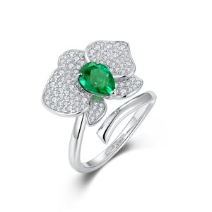 925 <b>Silver</b> Cultivated <b>Emerald</b> <b>Ring</b> Shines, Everyday Engagement Proposal, Great Gift for Women Adjustable <b>ring</b> size L - Product Image 1