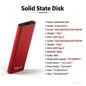 Disque SSD externe rouge en gros de 1 To, jusqu'à 600 Mo/s, USB 3.2 Gen 2, pour le gaming, les étudiants et les professionnels - Product Image 5