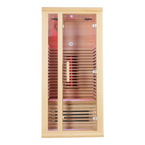 Sauna sec à infrarouge lointain en bois massif de cèdre et d'épinette carbonisé pour 1 personne, écologique, avec poêle à sauna pour villa - Product Image 1