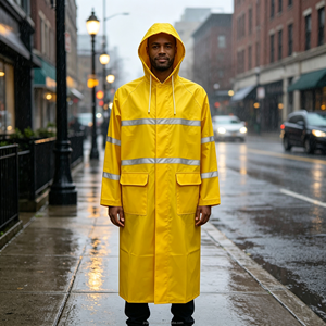 Langer Regenmantel Wasserdichter Reflektierender Regenponcho für Herren PVC Packbare Regenjacke Reflektierender Regenmantel - Product Image 2