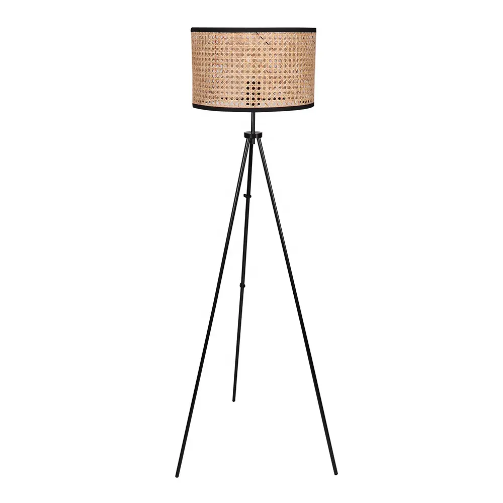 Natürliche Rattan Shade Stehlampe Moderne dekorative Stativ Metall basis Steh licht für Innen beleuchtung Dekoration