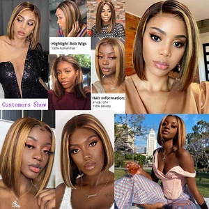 Perruque Bob Courte Droite en Cheveux Humains Couleur Miel 1b, Perruques Courtes et Bouclées en Cheveux Humains avec Fermeture en Dentelle Frontale - Product Image 6