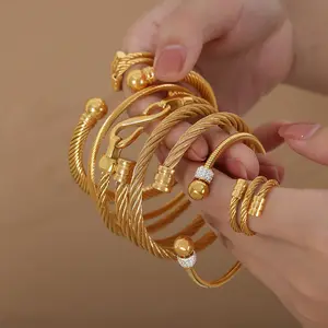 Vintage Draadopening Roestvrij Staal 18K Vergulde Armband Overdreven Geometrische Diamant Waterdichte Damesring
