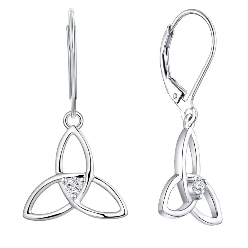 Factory Supply Fashion Jewelry 925 Sterling Silver Celtic Knot Triangle Dangle Earrings For Girls