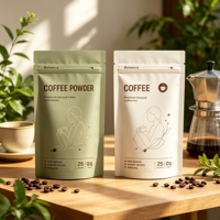 Sachets de café personnalisés imprimés numériquement, à fond plat, avec anneau de fermeture thermoscellable, qualité alimentaire, pour café en poudre, grains et aliments pour animaux de compagnie