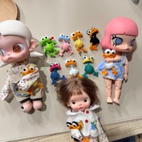 Mini poupée à câliner, Poupée Clown Canard à long cou, Crochetée à la main, Vêtements et accessoires pour poupée Zsiga, Petite tenue en tissu pour BJD, Miniature 6 points 1:6