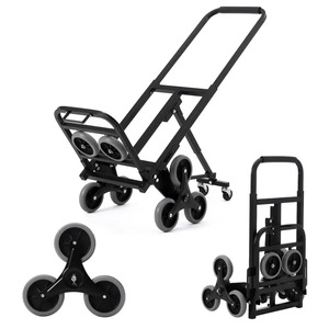 Carretilla de Mano Plegable de Cuatro Ruedas de Acero con Plataforma Recubierta de Polvo Negro para Compras y Entregas - Product Image 1