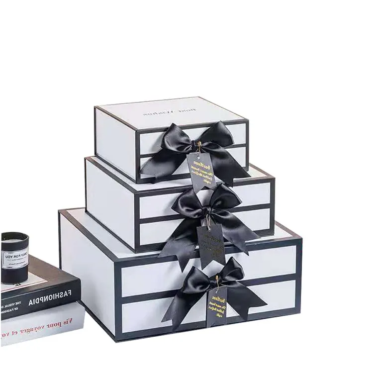 Stampa personalizzata di lusso rigida pieghevole carta nera chiusura coperchio di chiusura del magnete scatola regalo magnetica pieghevole in cartone con Logo