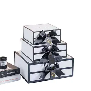 定制印刷豪华刚性折叠黑纸包装磁铁封盖纸板可折叠磁性礼品盒带标志